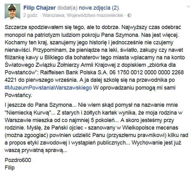 Filip Chajzer na Facebooku