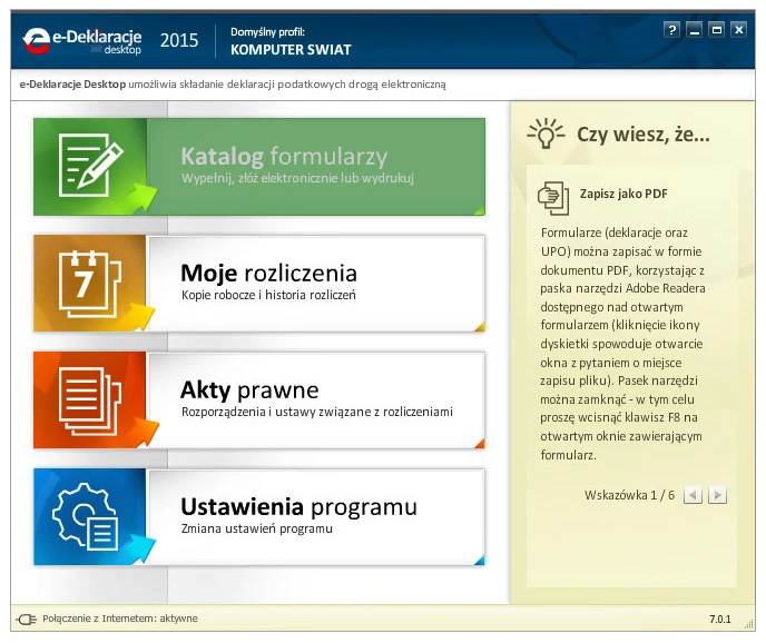 e-Deklaracje Desktop oferuje szybki dostęp do formularzy, historii wypełnionych PIT-ów oraz aktów prawnych