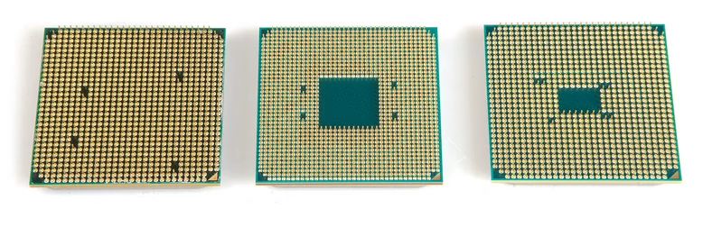 Od lewej: FX-6350 (AM3+), Ryzen 7 1800X (AM4), Athlon X4 645 (FM2+)