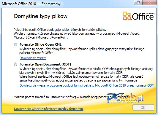 MS Office 2010 – okno wyboru standardowego typu plików