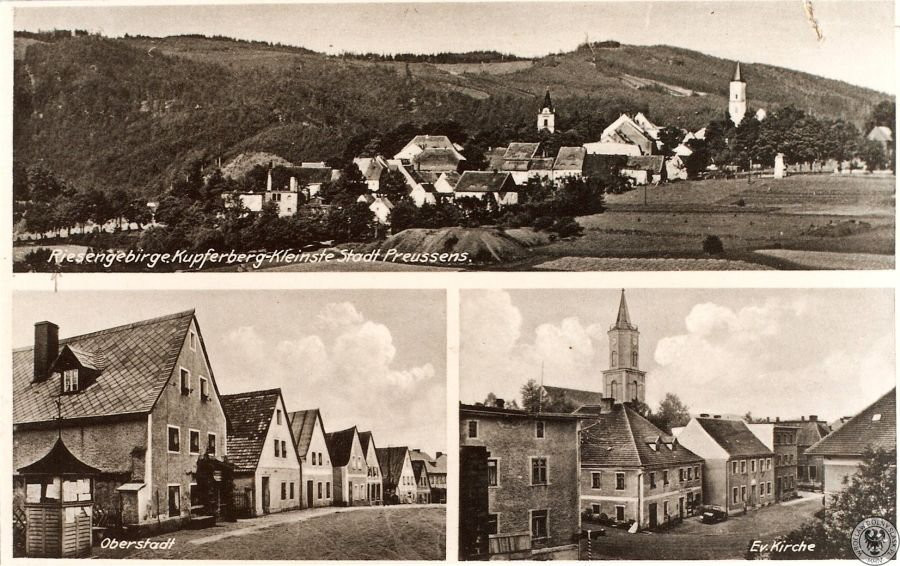 Miedzianka w 1925 r. - panorama i widok miasta z wieżą kościoła ewangelickiego