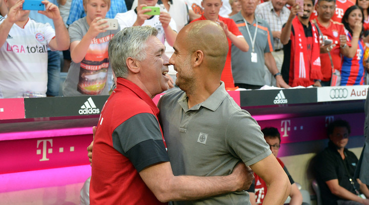 Ancelotti (balra) és Guardiola találkozására nagyon kíváncsi volt a publikum /Fotó: AFP