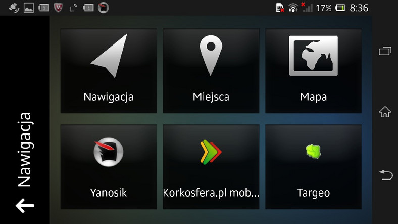 Skróty aplikacji nawigacyjnych w Xperia Z.