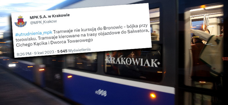 Bójka na torowisku w Krakowie. Sparaliżowali kursowanie tramwajów