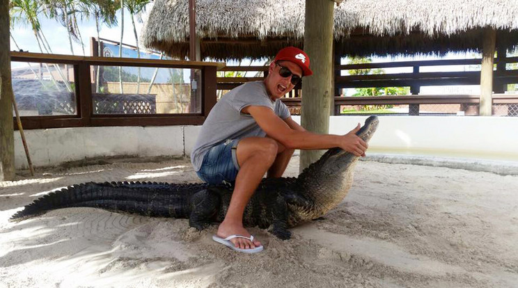Németh még egy aligátorra is ráült Floridában