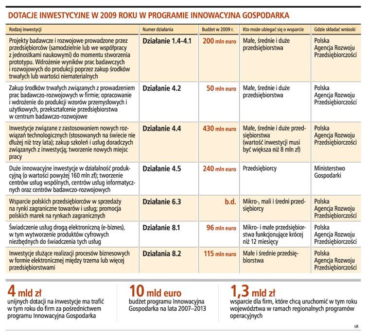 Dotacje inwestycyjne w 2009 roku w programie innowacyjna firma