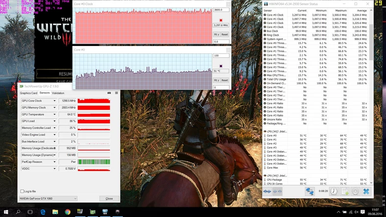 Temperatura CPU i GPU w modelu Hyperbook MS-16M2 (GTX 1060(M)) pod obciążeniem