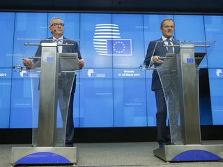 Jean-Claude Juncker, przewodniczący Komisji Europejskiej i Donald Tusk, przewodniczący Rady Europejskiej. Bruksela, 21 marca 2019 r.