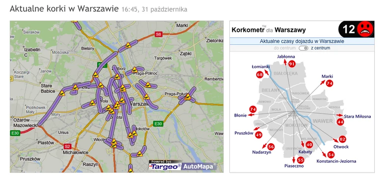 Korki w środę 31 października w Warszawie - tuż przed dniem Wszystkich Świętych