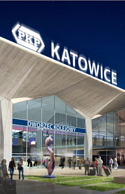 Wejście do hali głównej nowego katowickiego dworca PKP