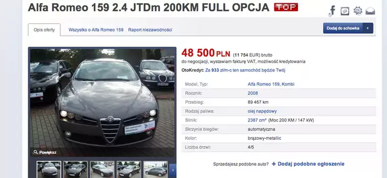 Szukamy auta z ogłoszenia : Alfa Romeo 159 Sportwagon 2.4 JTD