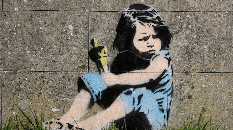 Banksy egyik híres garfittije Bristolban/Fotó:Northfoto