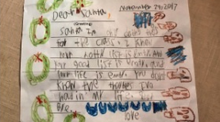 Beszólogatott a Mikulásnak levelében egy hat éves amerikai kisifú / Fotó: Twitter