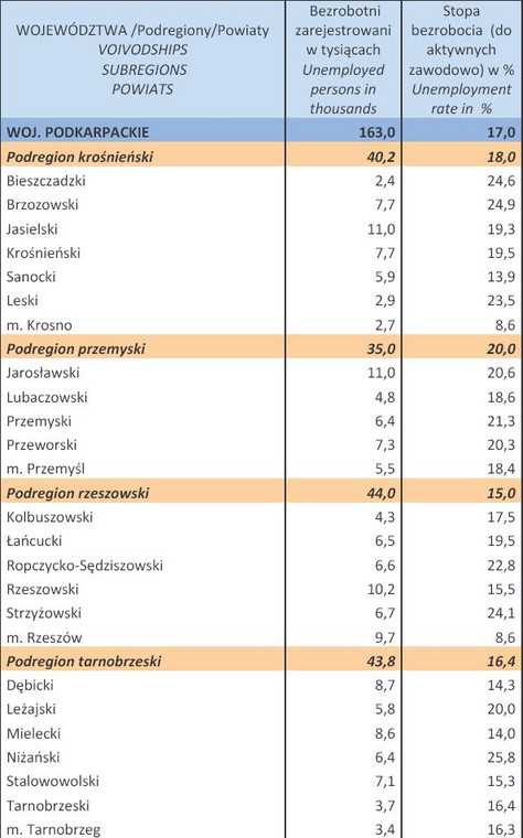 Bezrobocie w Polsce w styczniu 2013 r. woj. PODKARPACKIE