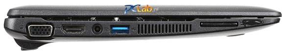 Lewa strona: D-sub, HDMI, gniazdo zasilacza, USB 3.0, czytnik kart pamięci