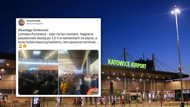 Ścisk i tłum na lotnisku w Katowicach. Wiatr utrudnił pracę portu