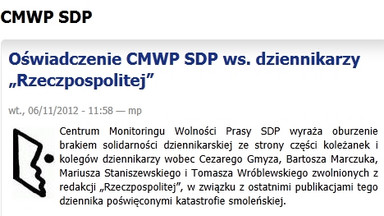 CMWP SDP oburzone "brakiem solidarności dziennikarskiej" m.in. wobec Gmyza