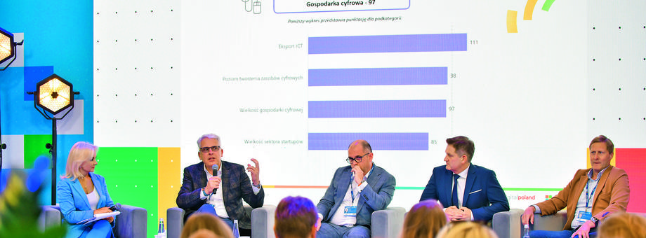 W panelu „Stan cyfryzacji w Polsce. Czas na działania” udział wzięli (od lewe)j: Beata Mońka (RASP), Paweł Jakubik (Microsoft), Radosław Kowalski (KPMG), Aleksander Kutela (RASP), Andreas Maierhofer (T-Mobile Polska).