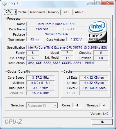 Szyna FSB 400 MHz (1600 MHz efektywnie), mnożnik 8, taktowanie procesora: 3,2 GHz.