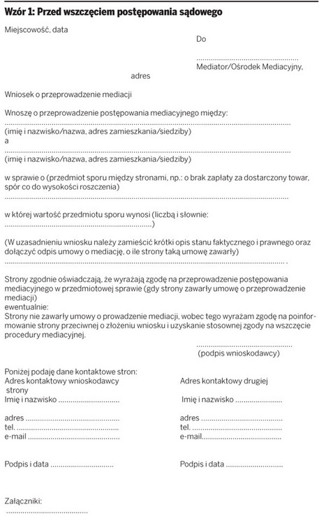 Wzór 1: Przed wszczęciem postępowania sądowego