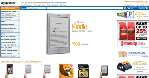 Hitem sprzedażowym był Kindle, jednak nie ten widoczny na zdjęciu na głównej stronie Amazonu