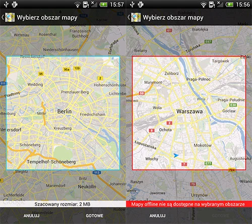 Turysta z Berlina wybierający się do Polski, może zabrać ze sobą mapę Berlina. Mapy Warszawy w wersji offline nie dostanie...