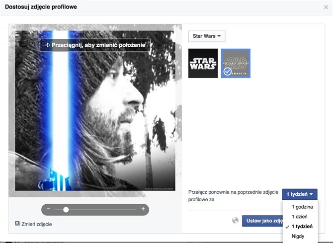 Dzięki nowemu narzędziu dodacie na Facebooku do zdjęcia profilowego jeden z dwóch mieczy świetlnych