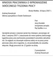 Wniosek pracownika o wprowadzenie
    skróconego tygodnia pracy