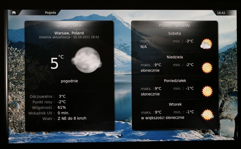 Moduł pogody w XBMC – dużo ładniejszy niż w zdecydowanej większości odtwarzaczy multimedialnych
