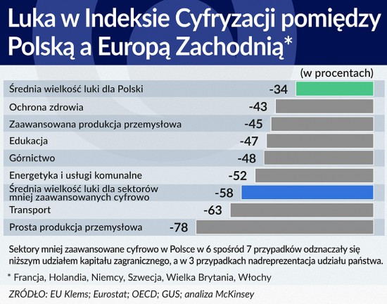 Luka w Indeksie Cyfryzacji pomiędzy Polską a Europą Zachodnią