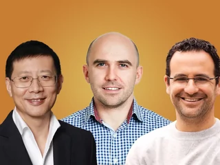 Wybrani laureaci „Listy Midasa” 2023 (od lewej): Neil Shen (Sequoia China), Paweł Chudziński (Point Nine) oraz Lee Fixel (Addition)