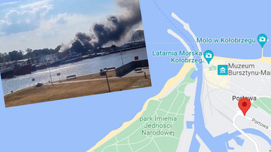 Potężny pożar hali w porcie w Kołobrzegu. Konstrukcja uległa zawaleniu 