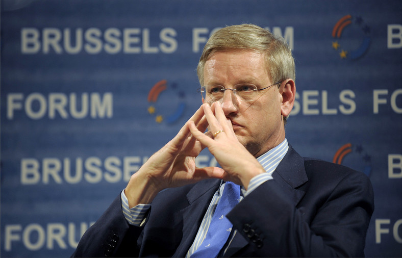 Carl Bildt, szwedzki minister spraw zagaranicznych w Brukseli