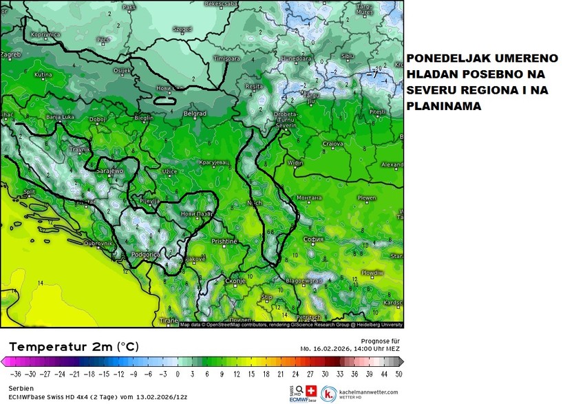 Ponedeljak, 16. februar, osetno hladnije