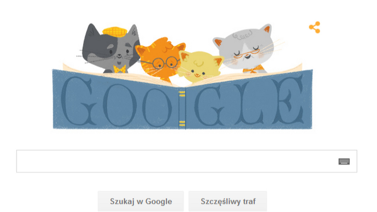 Dziś Dzień Babci, o czym dyskretnie przypomina użytkownikom wyszukiwarki Google Doodle. Dzień Babci został zilustrowany na stronie wyszukiwarki za pomocą rodziny kotów - najstarsze z rodu czytają książkę razem z małymi kotkami.