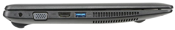 Lewa strona: gniazdo zasilacza, D-sub, HDMI, USB 3.0