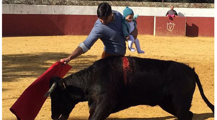 Sebzett bikával vívott a "babás torreádor" / Fotó: Instagram