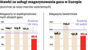 Stawki za usługi magazynowania gazu w Europie