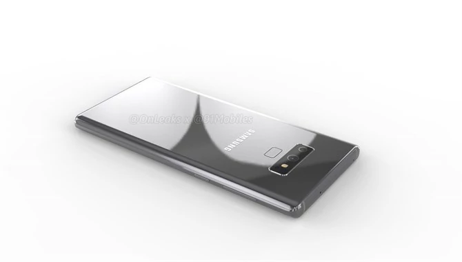 Samsung Galaxy Note 9 ma czytnik linii papilarnych pod kamerą (fot. Onleaks)