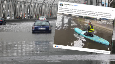 Znalazł sposób na przejazd po zalanej Warszawie. To wideo to hit