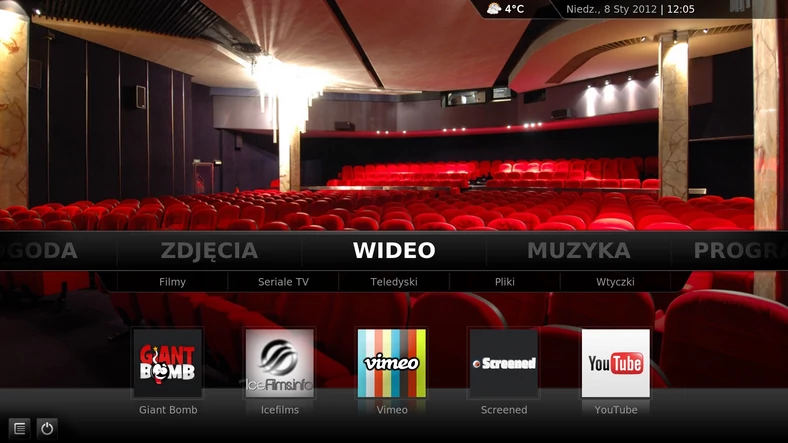 XBMC – menu główne. Wideo