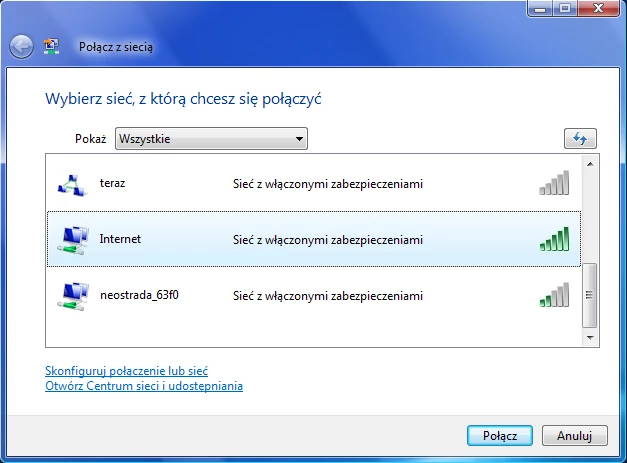 Nowa sieć widoczna z komputera z systemem Windows Vista...
