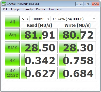 Jak na dysk o prędkości 5400 obr./min, wyniki nie są najgorsze