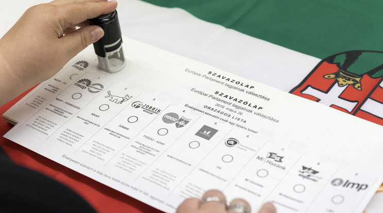 Szavazólapot pecsételnek az európai parlamenti választáson az Áldás Utcai Általános Iskolában / Fotó: MTI/Mohai Balázs