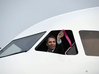 József Váradi, prezes Wizz Air w trakcie uroczystego odbioru pierwszego samolotu Airbus A321neo. Lotnisko Ferenca Liszta w Budapeszcie, marzec 2019 r.