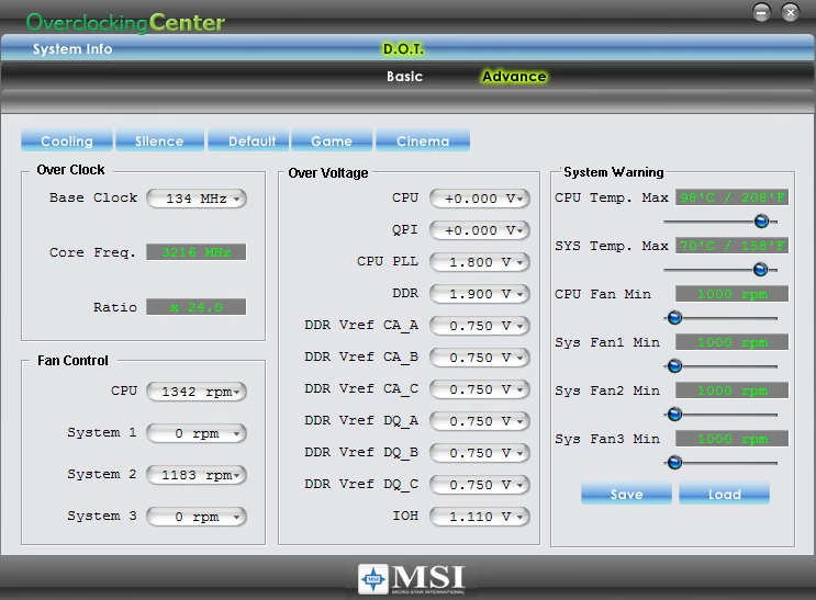 Aplikacja Overclocking Center