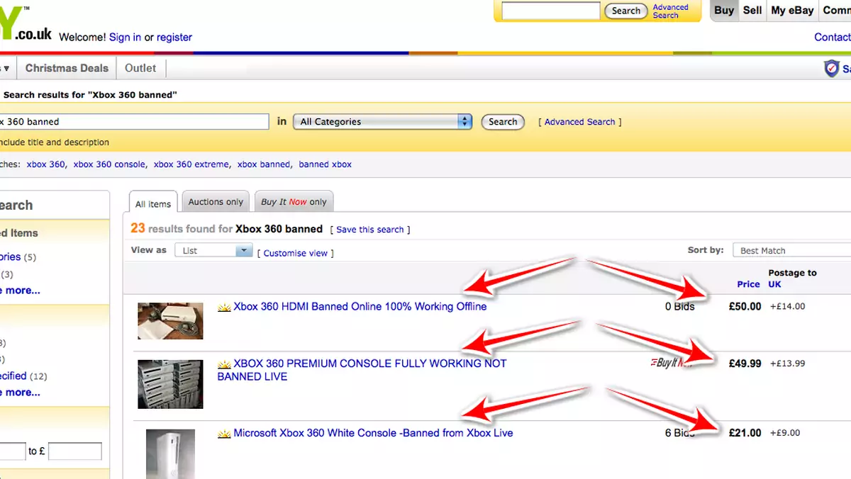 Zbanowane Xboxy 360 plagą aukcji internetowych?