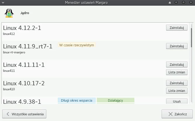 Aktualizacja jądra systemu - niewiele systemów pozwala na szybką aktualizację tak kluczowego elementu systemu, jakim jest jądro. Pamiętajmy jednak, że jeśli chcemy stabilnej pracy systemu, wybierajmy tylko najnowsze wersje oznaczone informacją Długi okres wsparcia i Polecamy. Inne opcje są przeznaczone dla zaawansowanych użytkowników, którzy mają większe potrzeby.