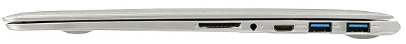 Prawa strona: czytnik kart pamięci, audio, mini-HDMI, 2 × USB 3.0