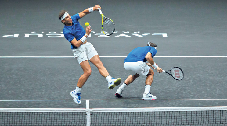 Rafael Nadal (balra) és
Roger Federer először
alkotott párost tétmeccsen: 6:4, 1:6,
10-5-re nyertek /Fotó: AFP